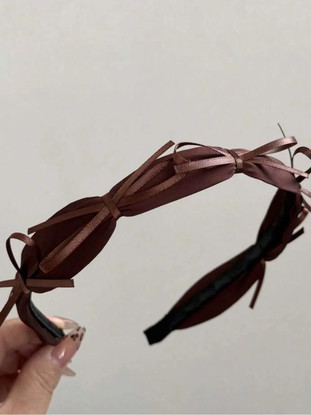 1pc Brown Tone Thin Ribbon Bow Headband, Elegant French Style Hair Accessory,